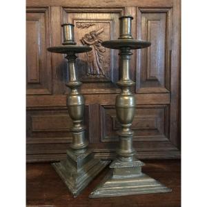 Pair Of Bronze Candlesticks Louis XIII Period