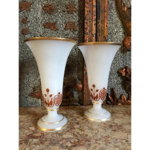 Paire De Vases En Opaline Décor Néo Grec époque Charles X