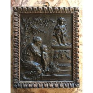 Plaque En Bronze l'Offrande à l'Amour Début XIXème Siècle