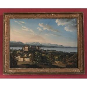 View Of The City Of Lausanne And Lake Geneva, Gouache And Watercolor, Early 19th Century