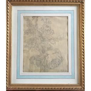 18th Century Drawing, Study Of Flowers Dated 1792 And Monogrammed Rb