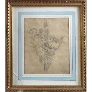 18th Century Drawing, Study Of Flowers Dated 1792 And Monogrammed Rb