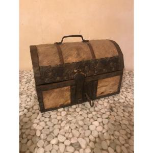 17th Century Leather And Iron Box