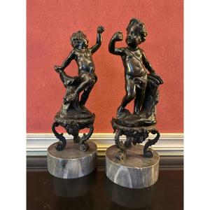 Paire De Putti En Bronze  Représentant  l'été Et l'Automne XVIIIème Siècle