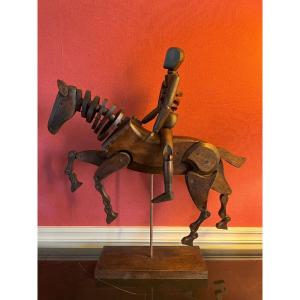 Cheval Et Son Mannequin De Peintre Articulé En Bois Vers 1950