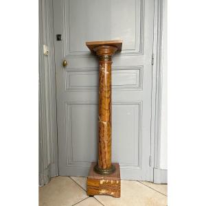 Column In Ribboned Onyx Orange Ocher And Bronze 19th Century