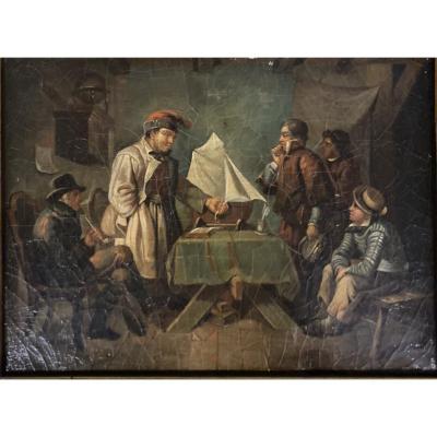 Table "sailors" Oil On Canvas Around 1830