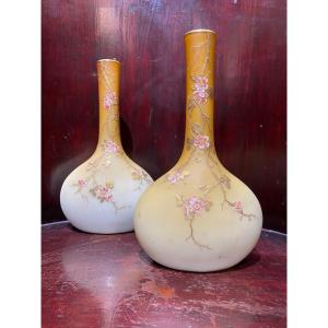 Pair Of Glass Vases With Japanese Decor Circa 1910