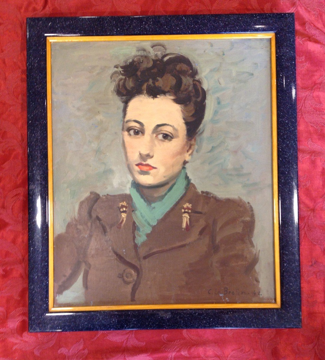 Painting Portrait Of Woman Signed Le Breton-photo-5