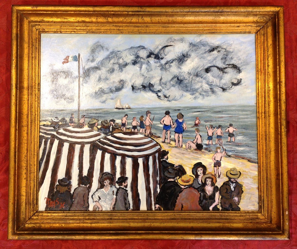 Tableau Scène De Plage à Deauville De Jean Claude Maas-photo-1