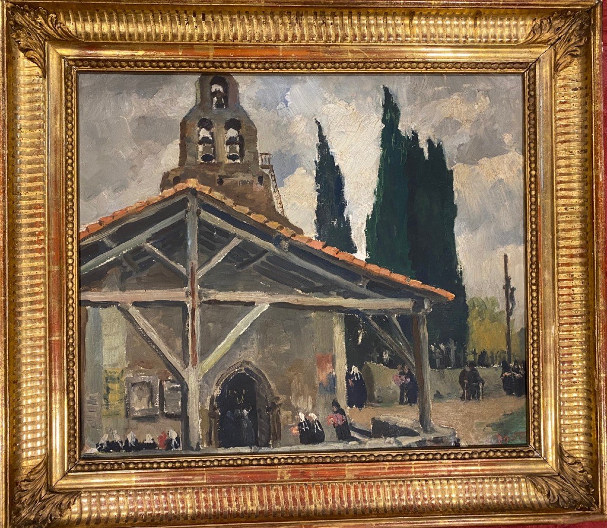 Tableau "devant l'église En Bretagne"