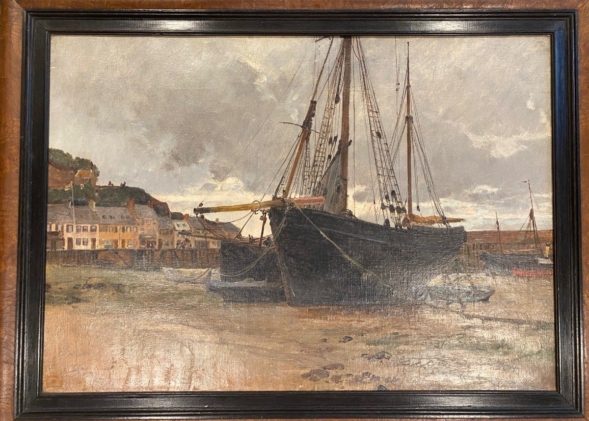 Tableau "marée basse à Gorey" (Jersey) signé E.Dameron