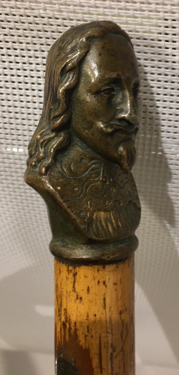 XVIIIth Bronze Man's Head Cane-photo-1