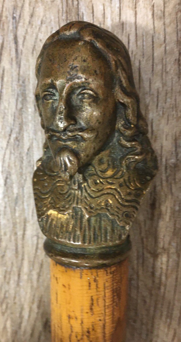 Canne XVIII ème Tête d'Homme En Bronze -photo-6