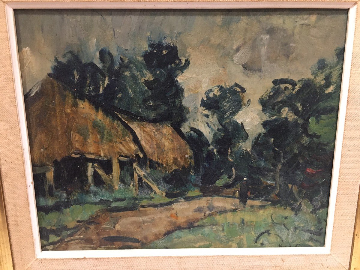 Tableau "la ferme bretonne" signé Abel Bertram