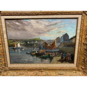 Painting Port Of Douarnenez By Gaston Pottier