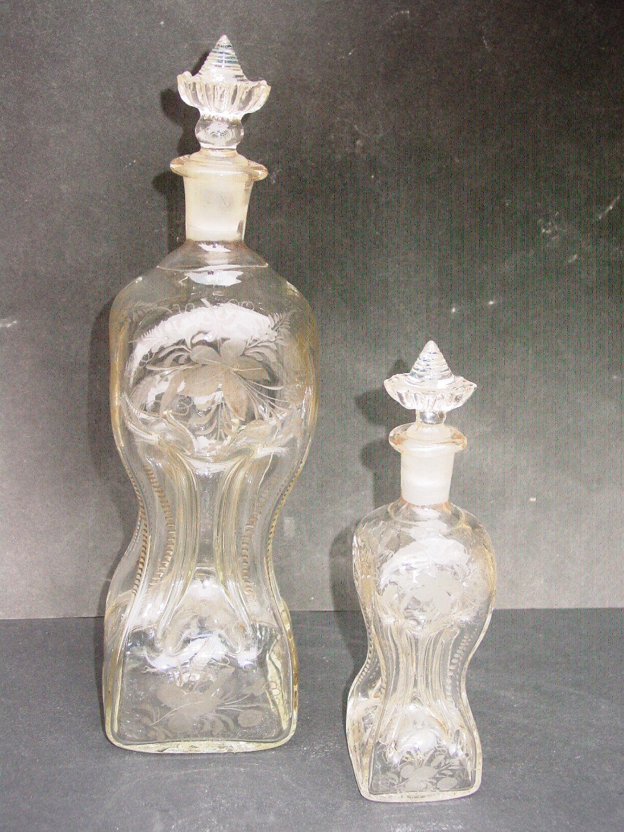 2 Engraved Glass Carafes From The 19th Century (water Glass)-photo-2