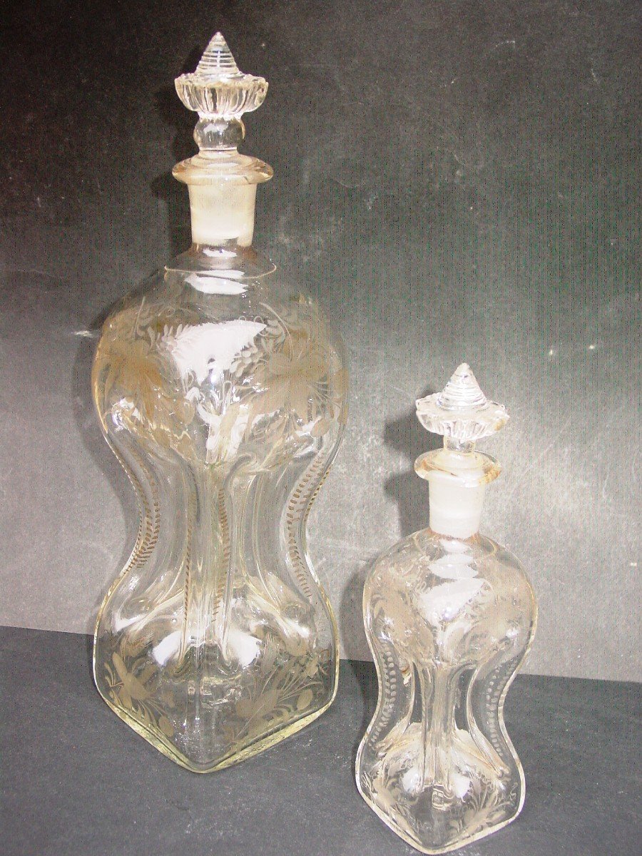 2 Engraved Glass Carafes From The 19th Century (water Glass)-photo-3