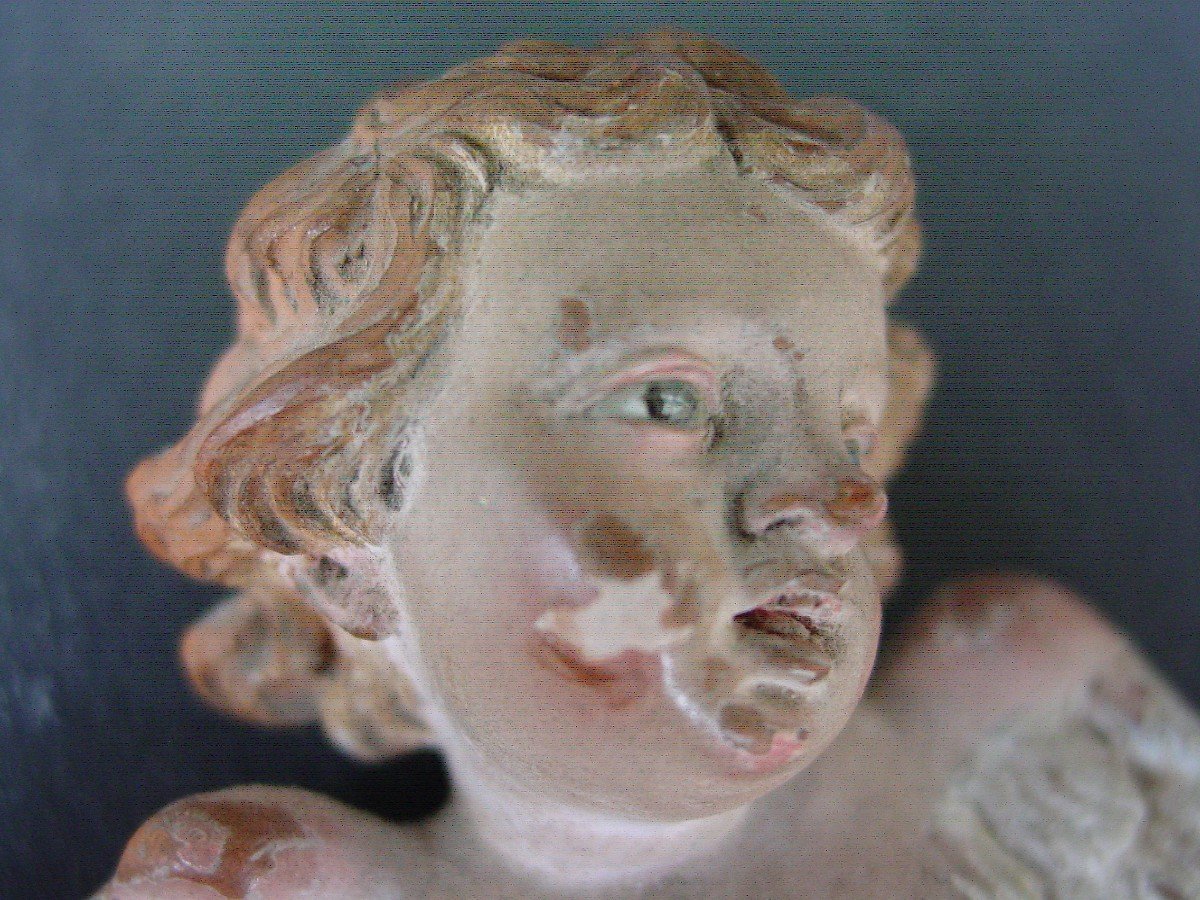 Small Angel In Polychrome Earth Italy Circa 1800-photo-2