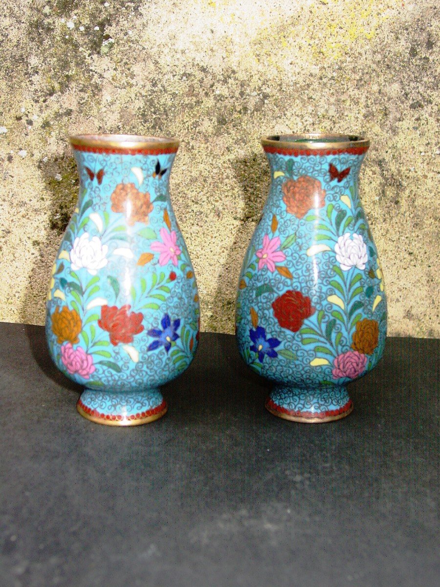 Pair Of Cloisonne Copper Vases From China 19th Century Cloisonne