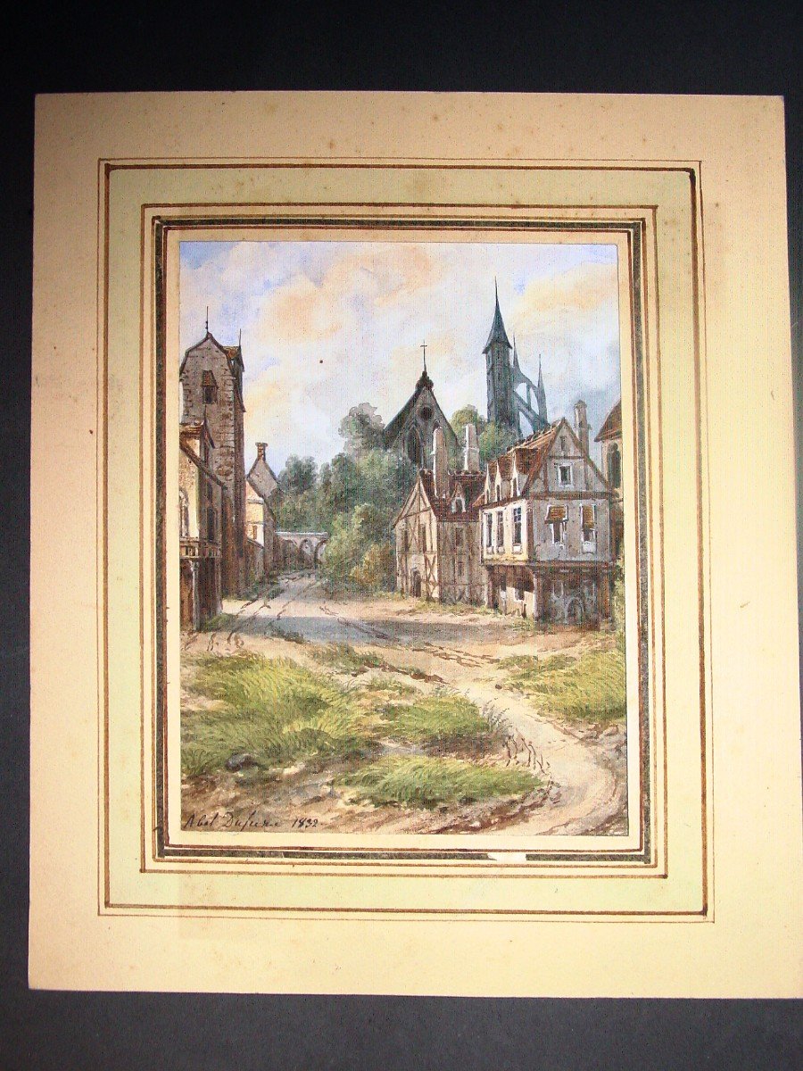 Abel Dufresne - (1788-1862) Watercolor Renaissance Landscape-photo-2