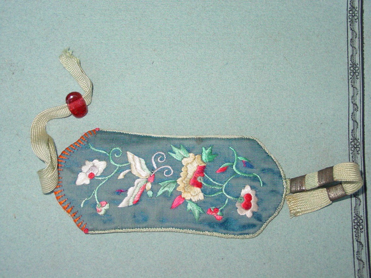 China, Indochina, Case, Embroidered Silk Purse Circa 1900