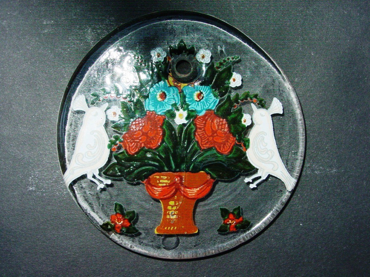 Enamelled Glass Medallion Normandy Wedding From The 19th-photo-2