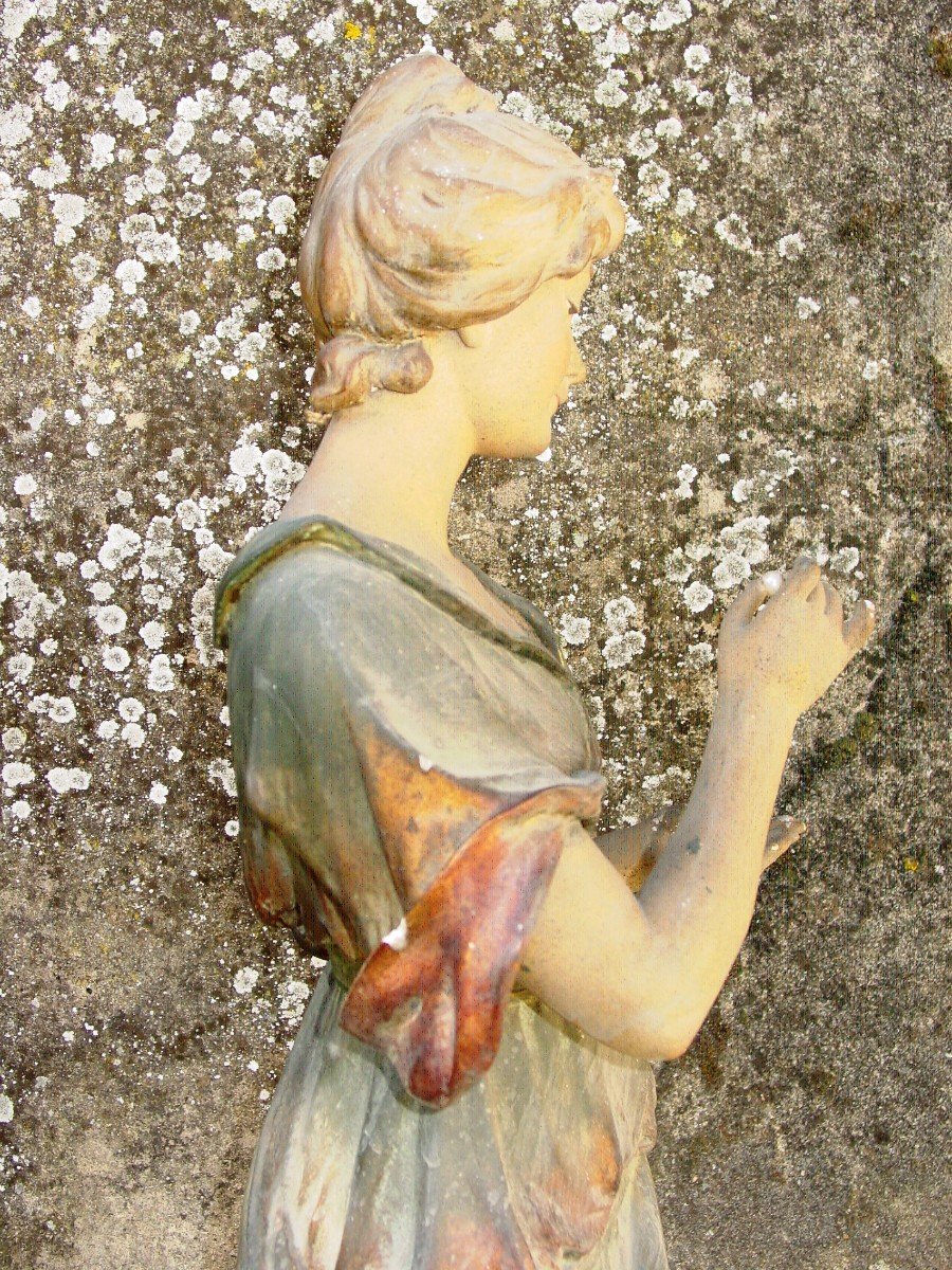 Large Polychrome Plaster Statue "woman With The Pearl" Jewelry Sign?-photo-7