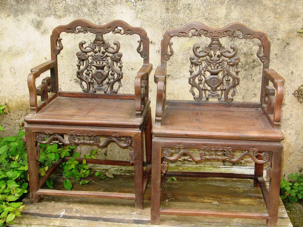 Indochine Pair Of Rosewood Armchairs Circa 1900 Vietnam-photo-5