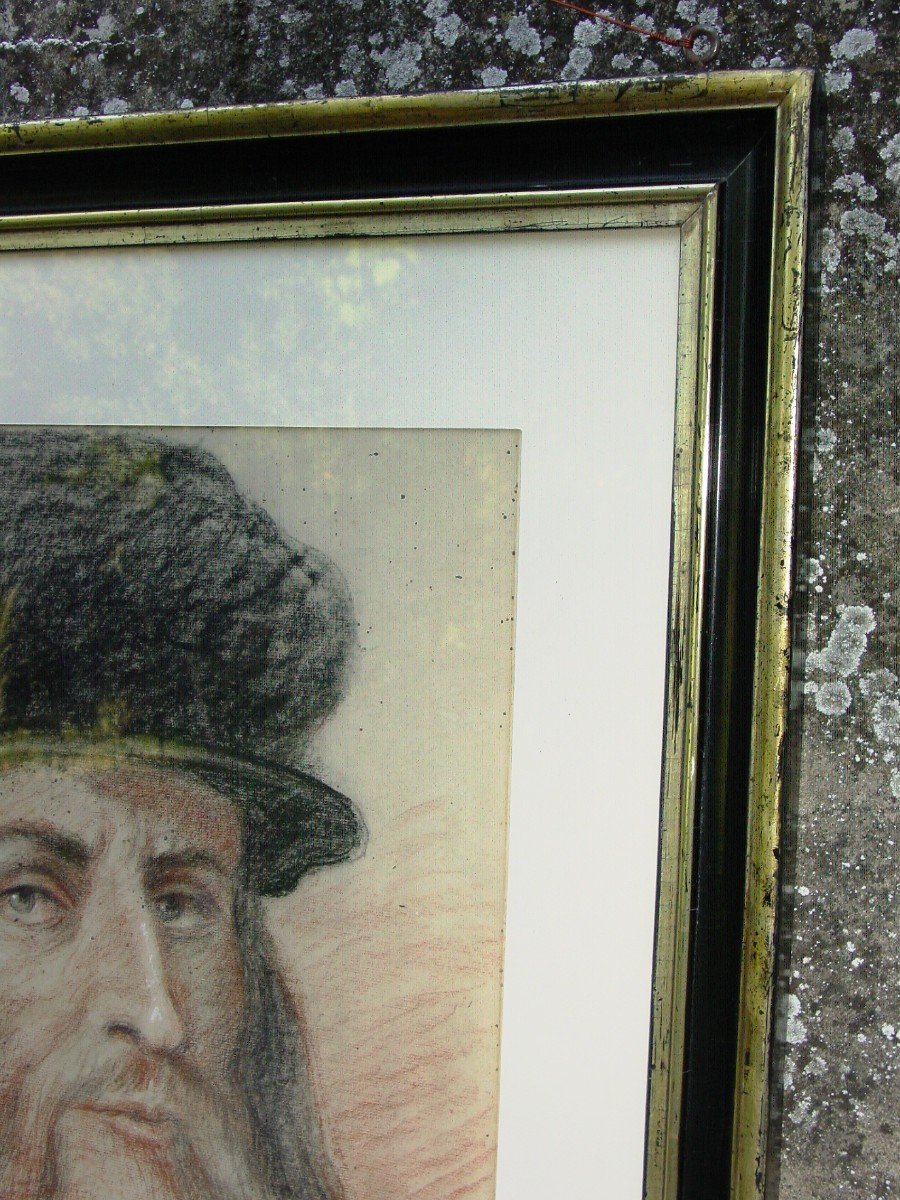 Grand Dessin Portrait De Léonard De Vinci d'Aprés l'Auto-portrait De Florence -photo-3