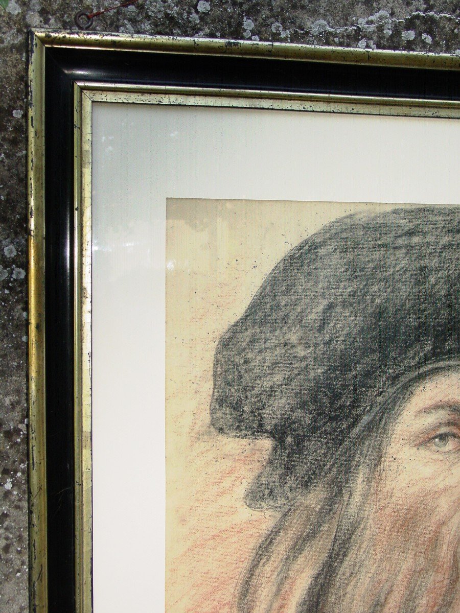 Grand Dessin Portrait De Léonard De Vinci d'Aprés l'Auto-portrait De Florence -photo-1