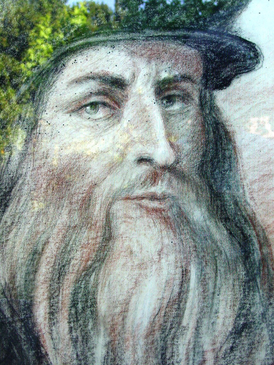 Grand Dessin Portrait De Léonard De Vinci d'Aprés l'Auto-portrait De Florence -photo-8