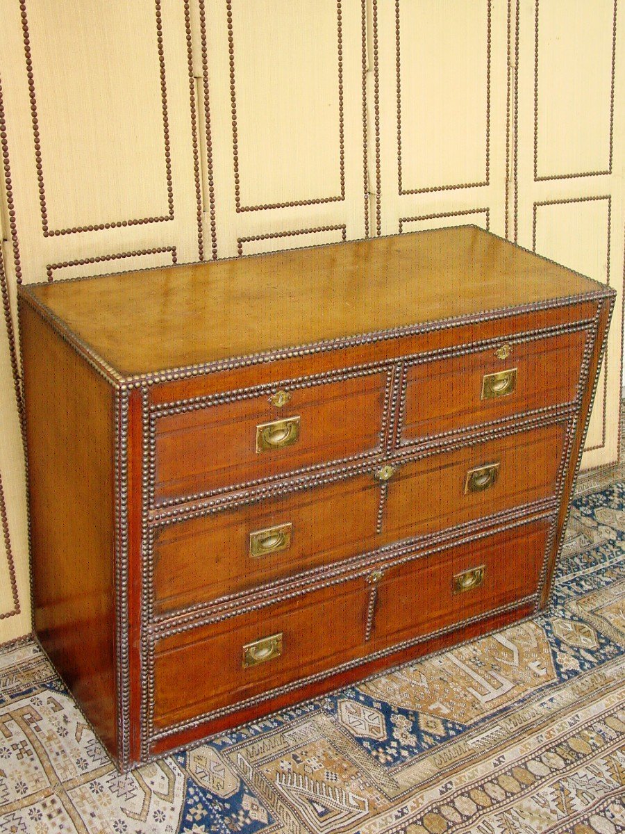 Commode De Marine Anglaise Du 19ème Marouflée De Cuir-photo-2