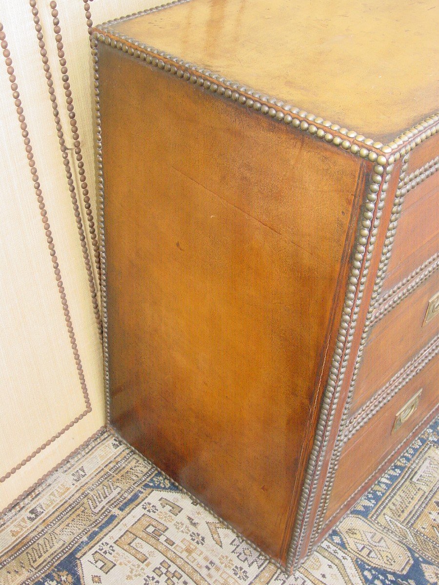 Commode De Marine Anglaise Du 19ème Marouflée De Cuir-photo-4