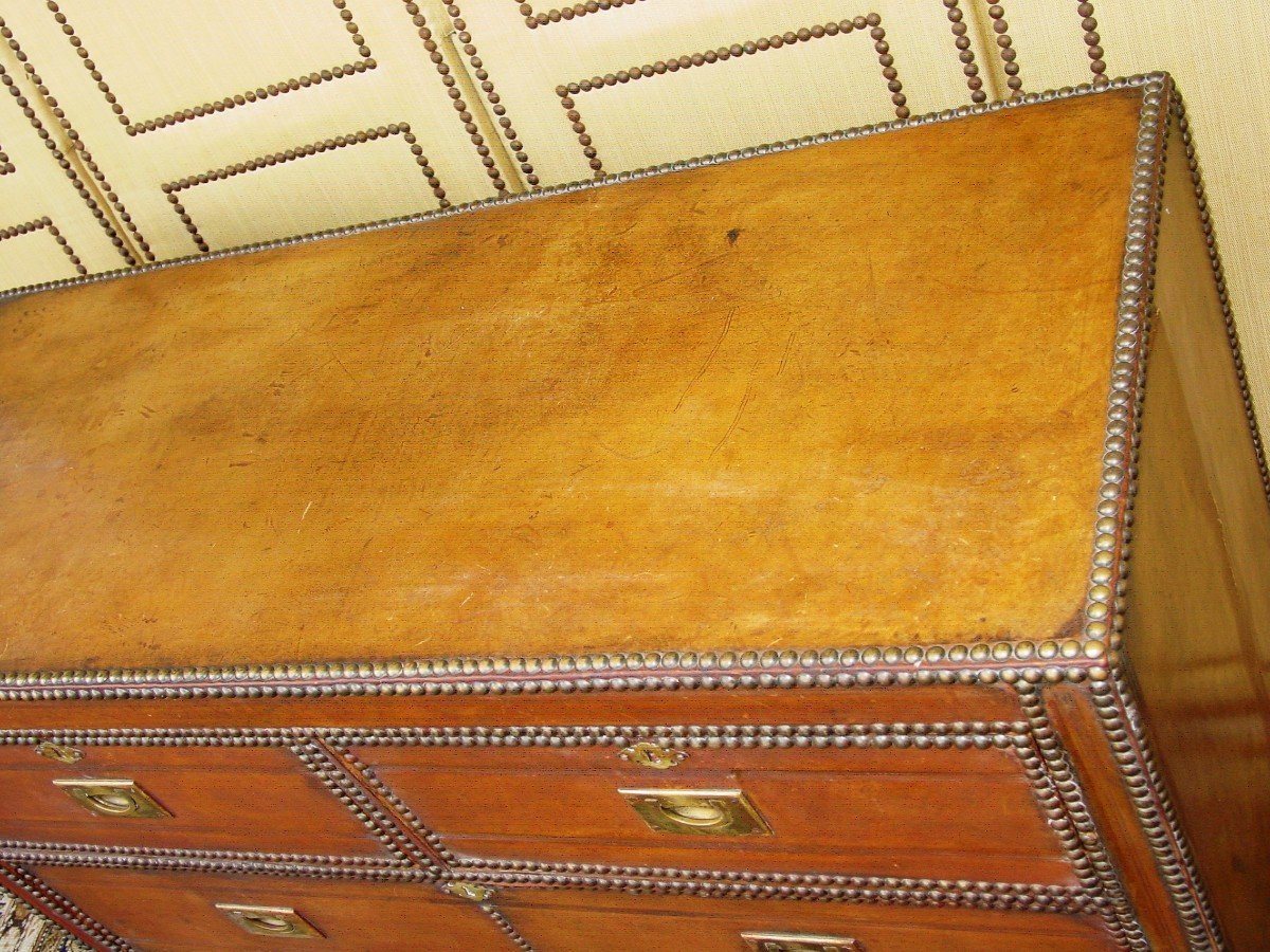 Commode De Marine Anglaise Du 19ème Marouflée De Cuir-photo-2