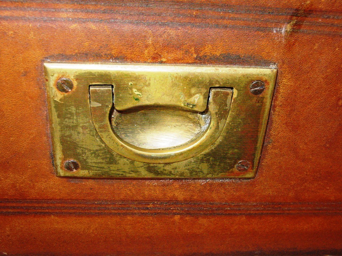 Commode De Marine Anglaise Du 19ème Marouflée De Cuir-photo-5