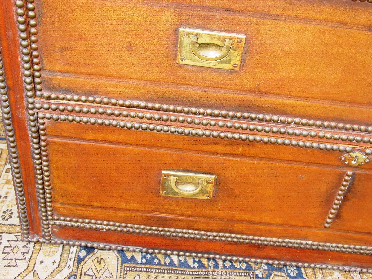 Commode De Marine Anglaise Du 19ème Marouflée De Cuir-photo-8