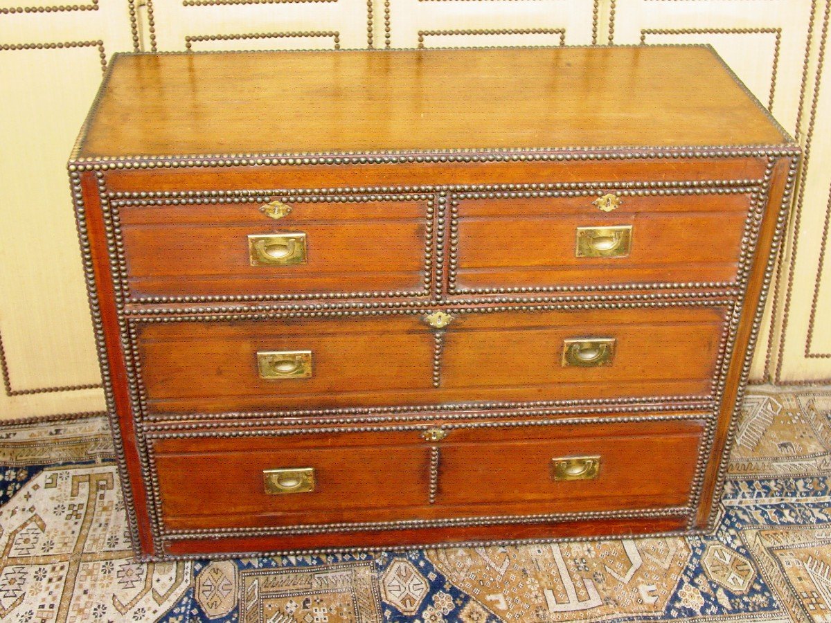 Commode De Marine Anglaise Du 19ème Marouflée De Cuir