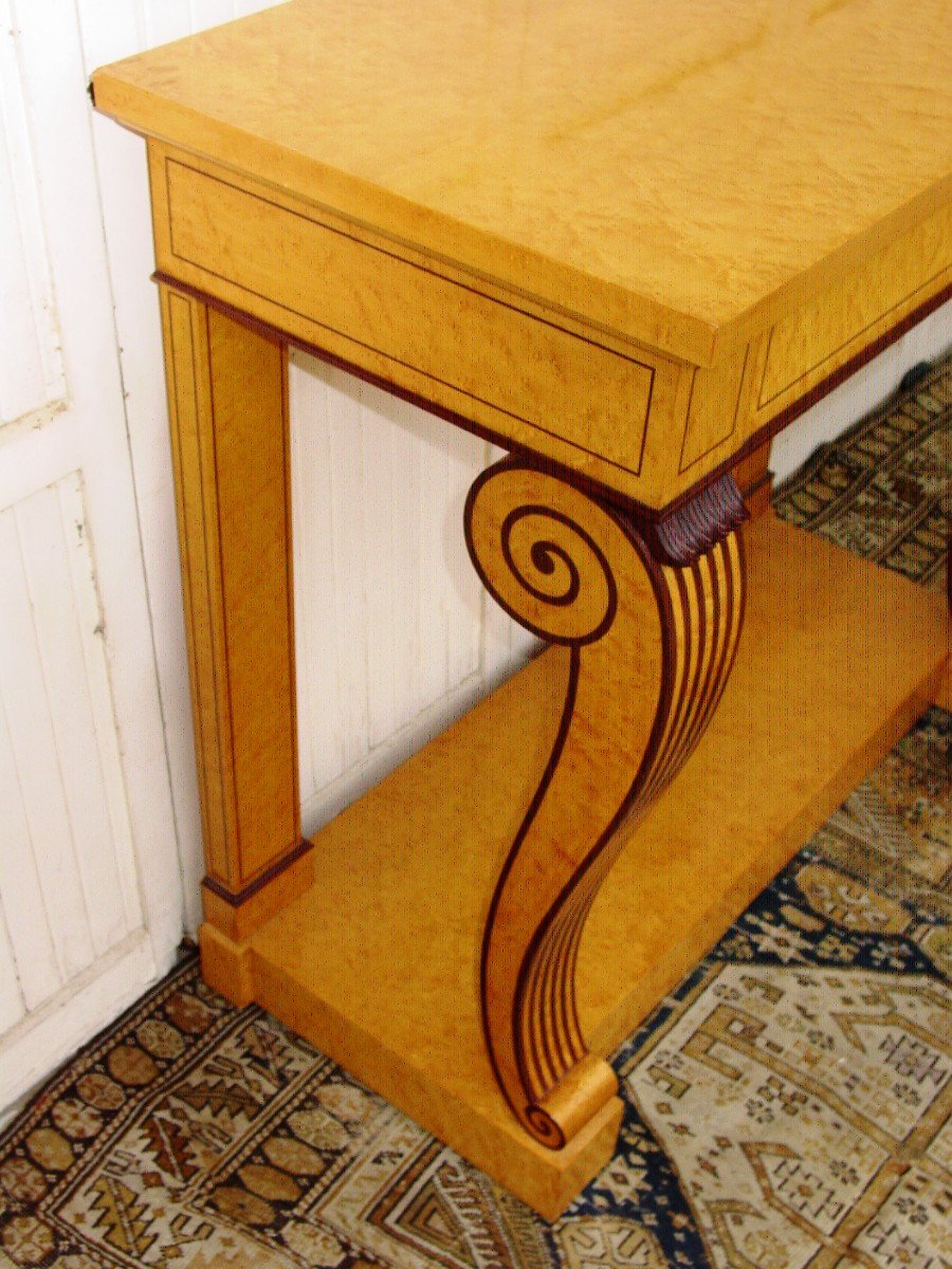 Pair Charles X Style Consoles In Speckled Maple Circa 19602-70 Stamped: M. Bart-photo-1