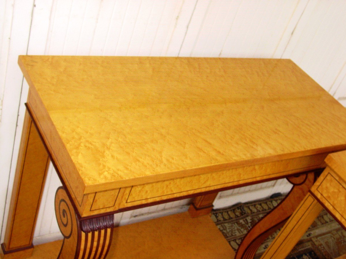 Pair Charles X Style Consoles In Speckled Maple Circa 19602-70 Stamped: M. Bart-photo-3