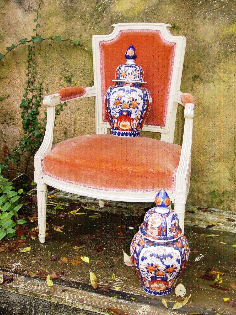 Paire Potiches Vases Couvertes  Style Imari Du Japon -photo-2