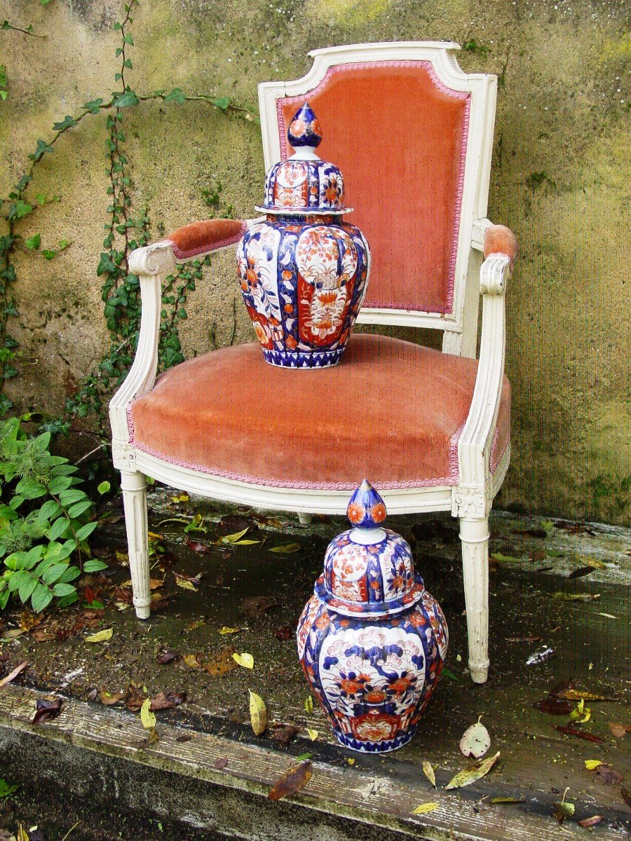 Paire Potiches Vases Couvertes  Style Imari Du Japon -photo-1