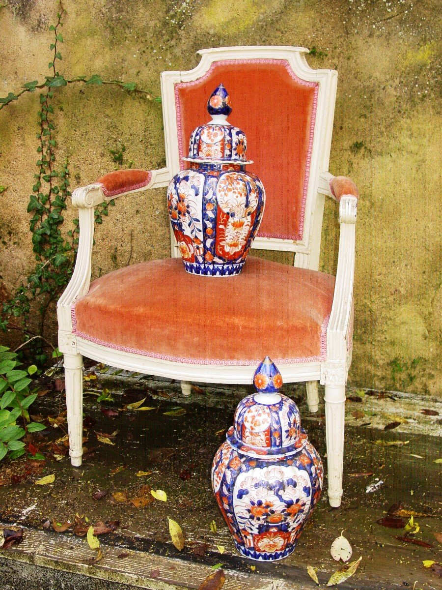 Paire Potiches Vases Couvertes  Style Imari Du Japon -photo-5