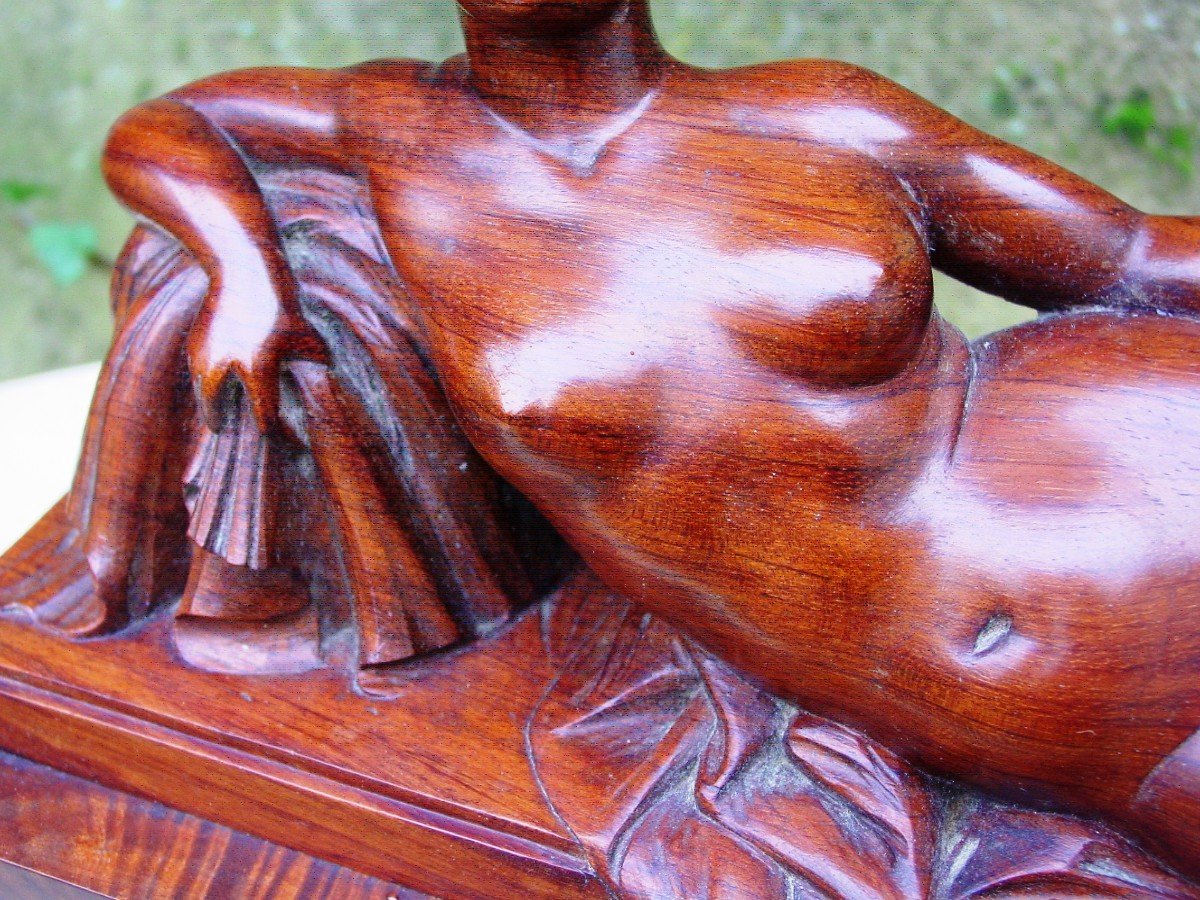 Art- Deco Odalisque In Carved Wood Signed A Chirac-photo-4