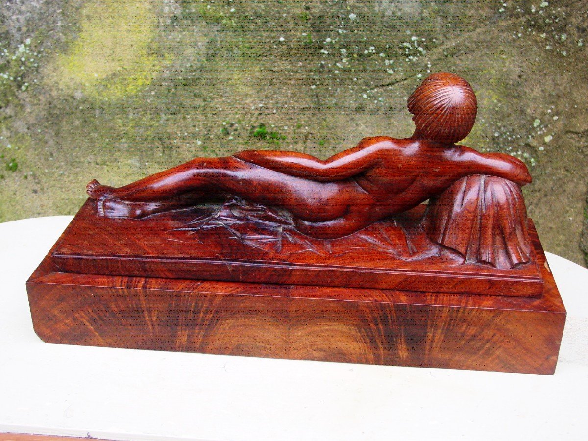 Art- Deco Odalisque In Carved Wood Signed A Chirac-photo-5