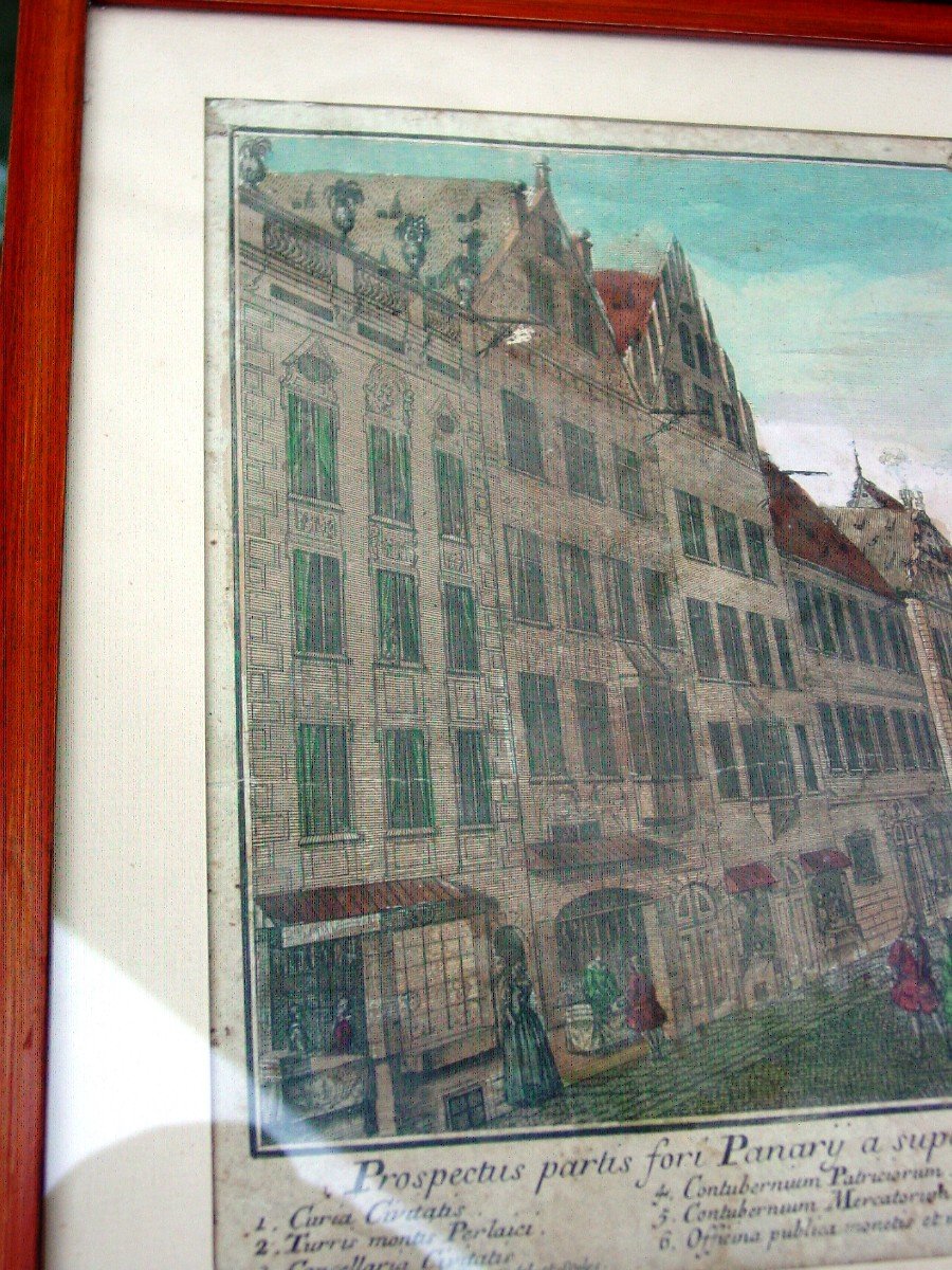 Augsbourg, Marché Aux Pains, J. F. Probst Fine Gravure 18ème Coloriée Augsburg Allemagne-photo-2