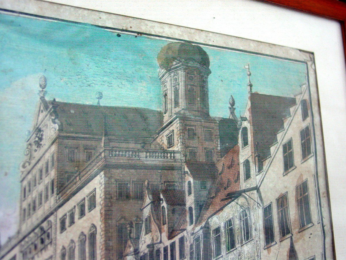 Augsbourg, Marché Aux Pains, J. F. Probst Fine Gravure 18ème Coloriée Augsburg Allemagne-photo-7