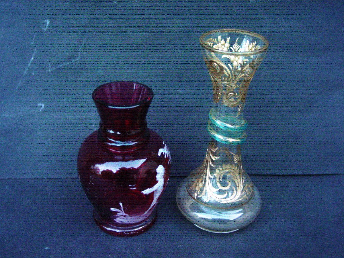 2 Enameled Vases 1900 Including Mary Grégory-photo-4