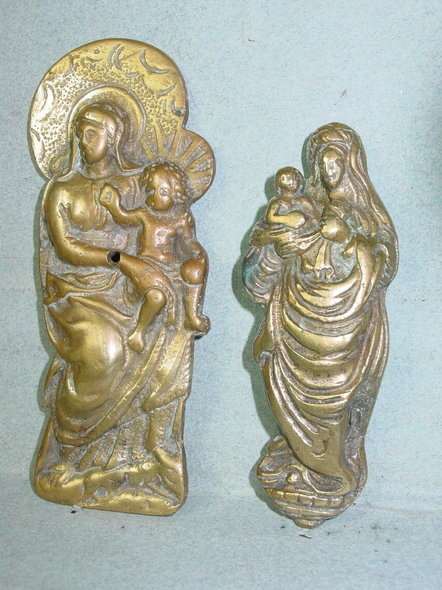 2 Holy Virgin In Cast Bronze From The 18th Century Plaque, Kiss Of Peace-photo-2