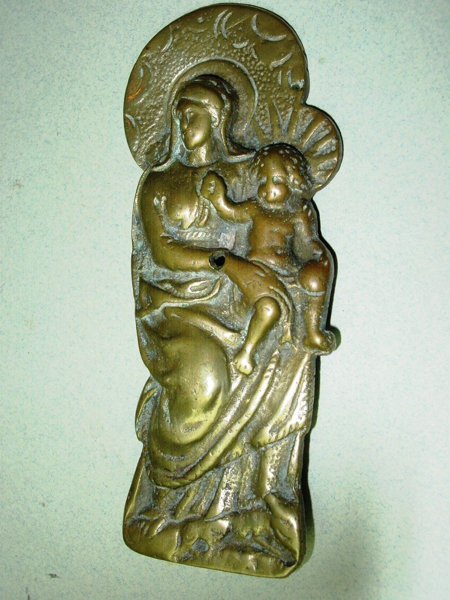 2 Holy Virgin In Cast Bronze From The 18th Century Plaque, Kiss Of Peace-photo-1